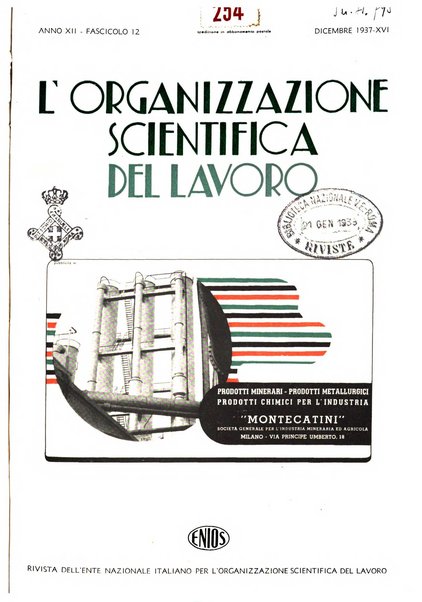 L'organizzazione scientifica del lavoro rivista dell'Ente nazionale italiano per l'organizzazione scientifica del lavoro