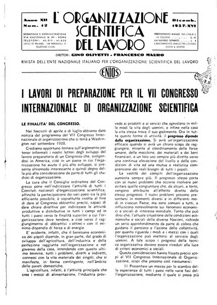 L'organizzazione scientifica del lavoro rivista dell'Ente nazionale italiano per l'organizzazione scientifica del lavoro