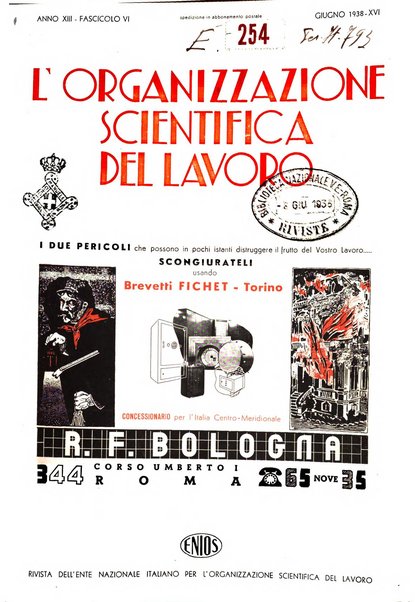 L'organizzazione scientifica del lavoro rivista dell'Ente nazionale italiano per l'organizzazione scientifica del lavoro