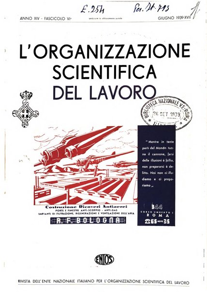 L'organizzazione scientifica del lavoro rivista dell'Ente nazionale italiano per l'organizzazione scientifica del lavoro