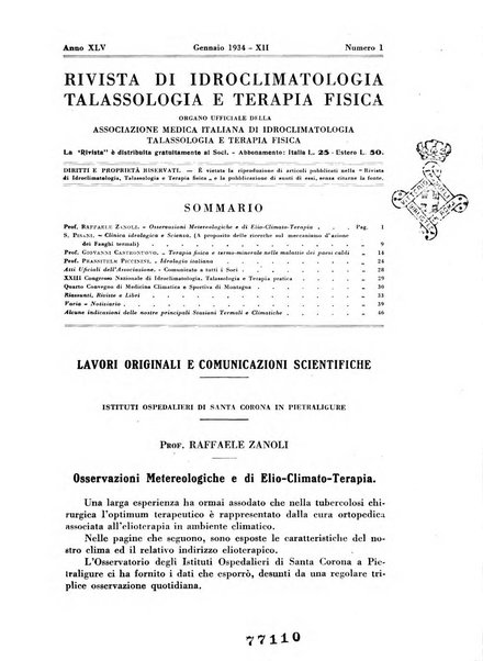 Rivista di idroclimatologia, talassologia e terapia fisica organo ufficiale dell'Associazione medica italiana di idroclimatologia talassologia e terapia fisica