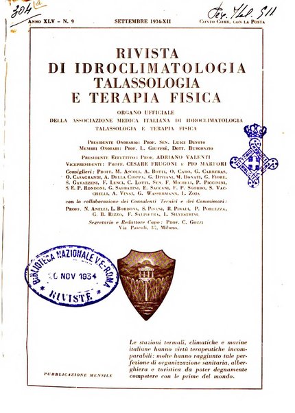 Rivista di idroclimatologia, talassologia e terapia fisica organo ufficiale dell'Associazione medica italiana di idroclimatologia talassologia e terapia fisica