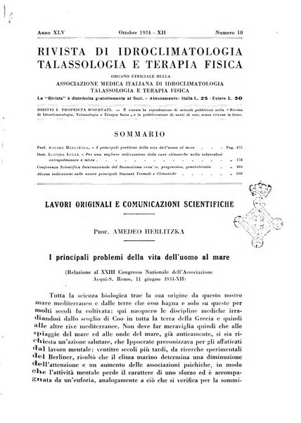 Rivista di idroclimatologia, talassologia e terapia fisica organo ufficiale dell'Associazione medica italiana di idroclimatologia talassologia e terapia fisica