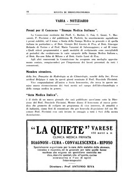 Rivista di idroclimatologia, talassologia e terapia fisica organo ufficiale dell'Associazione medica italiana di idroclimatologia talassologia e terapia fisica