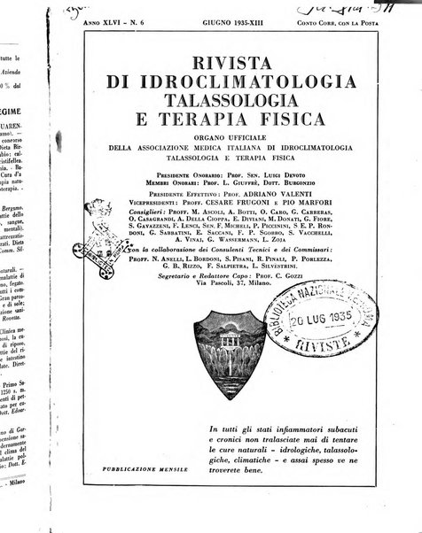 Rivista di idroclimatologia, talassologia e terapia fisica organo ufficiale dell'Associazione medica italiana di idroclimatologia talassologia e terapia fisica