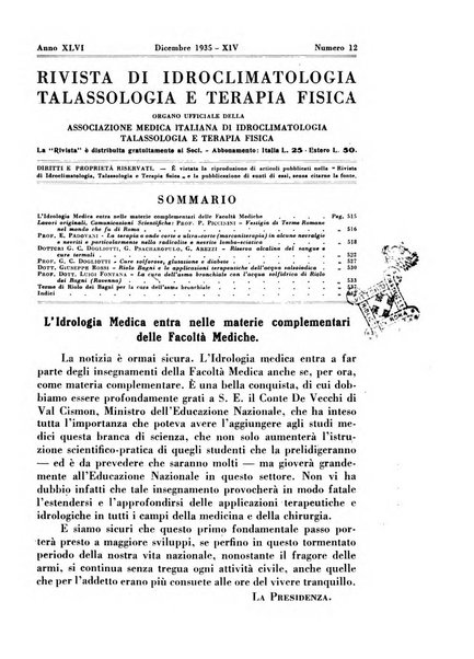 Rivista di idroclimatologia, talassologia e terapia fisica organo ufficiale dell'Associazione medica italiana di idroclimatologia talassologia e terapia fisica