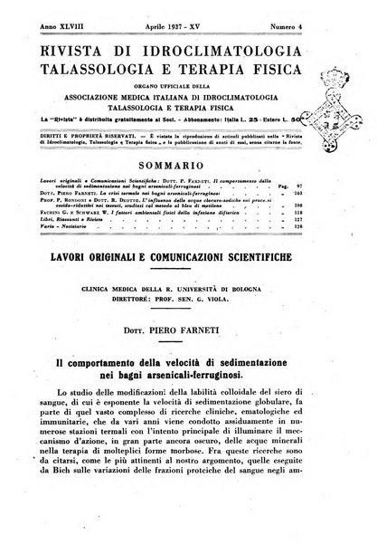 Rivista di idroclimatologia, talassologia e terapia fisica organo ufficiale dell'Associazione medica italiana di idroclimatologia talassologia e terapia fisica