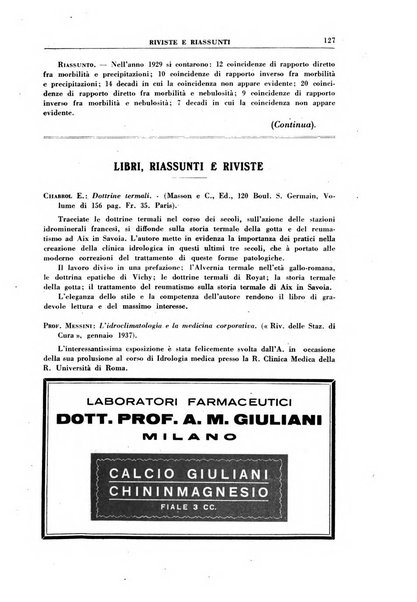 Rivista di idroclimatologia, talassologia e terapia fisica organo ufficiale dell'Associazione medica italiana di idroclimatologia talassologia e terapia fisica