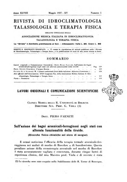 Rivista di idroclimatologia, talassologia e terapia fisica organo ufficiale dell'Associazione medica italiana di idroclimatologia talassologia e terapia fisica