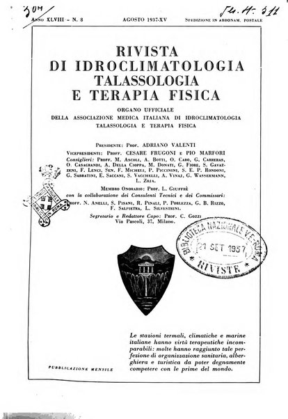 Rivista di idroclimatologia, talassologia e terapia fisica organo ufficiale dell'Associazione medica italiana di idroclimatologia talassologia e terapia fisica