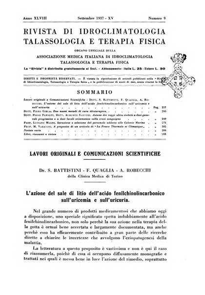 Rivista di idroclimatologia, talassologia e terapia fisica organo ufficiale dell'Associazione medica italiana di idroclimatologia talassologia e terapia fisica