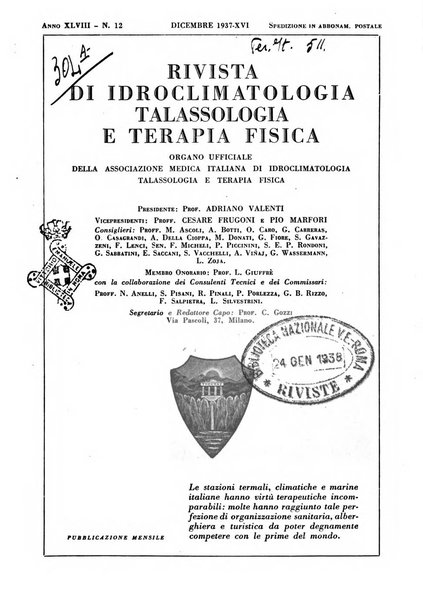 Rivista di idroclimatologia, talassologia e terapia fisica organo ufficiale dell'Associazione medica italiana di idroclimatologia talassologia e terapia fisica