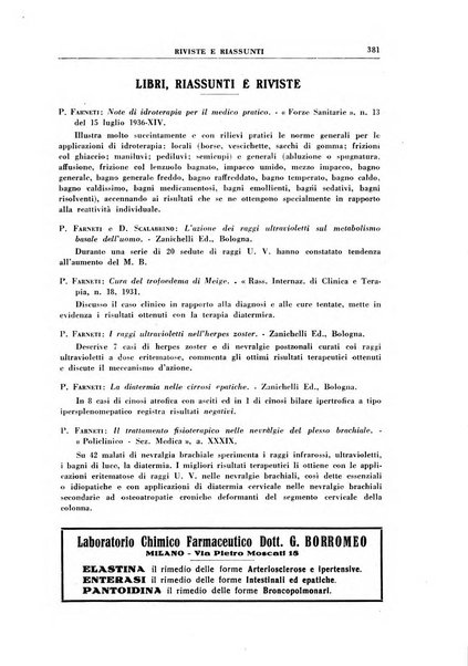 Rivista di idroclimatologia, talassologia e terapia fisica organo ufficiale dell'Associazione medica italiana di idroclimatologia talassologia e terapia fisica