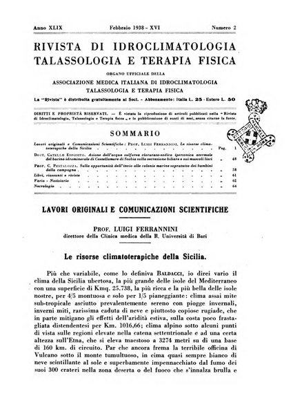 Rivista di idroclimatologia, talassologia e terapia fisica organo ufficiale dell'Associazione medica italiana di idroclimatologia talassologia e terapia fisica