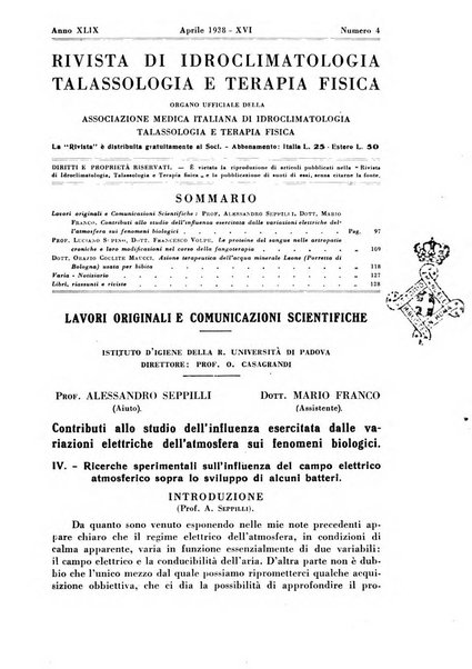 Rivista di idroclimatologia, talassologia e terapia fisica organo ufficiale dell'Associazione medica italiana di idroclimatologia talassologia e terapia fisica