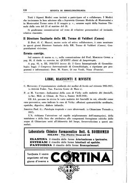 Rivista di idroclimatologia, talassologia e terapia fisica organo ufficiale dell'Associazione medica italiana di idroclimatologia talassologia e terapia fisica