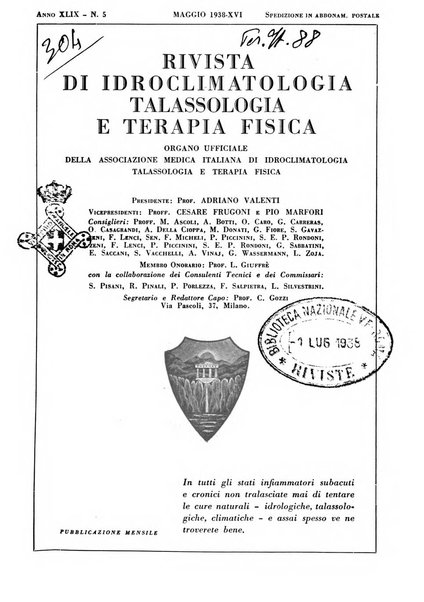 Rivista di idroclimatologia, talassologia e terapia fisica organo ufficiale dell'Associazione medica italiana di idroclimatologia talassologia e terapia fisica