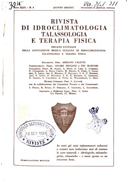 Rivista di idroclimatologia, talassologia e terapia fisica organo ufficiale dell'Associazione medica italiana di idroclimatologia talassologia e terapia fisica