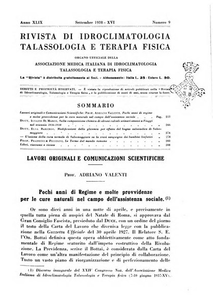 Rivista di idroclimatologia, talassologia e terapia fisica organo ufficiale dell'Associazione medica italiana di idroclimatologia talassologia e terapia fisica