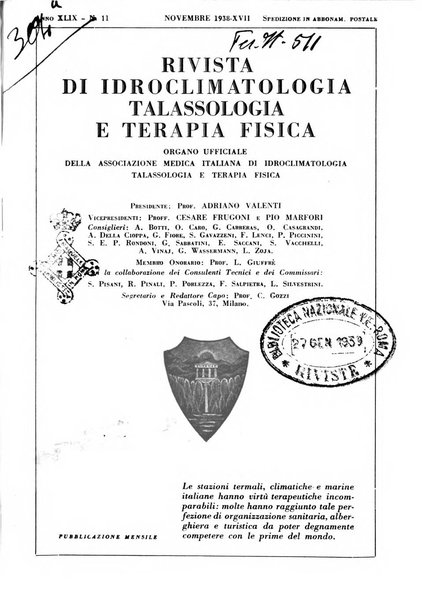 Rivista di idroclimatologia, talassologia e terapia fisica organo ufficiale dell'Associazione medica italiana di idroclimatologia talassologia e terapia fisica