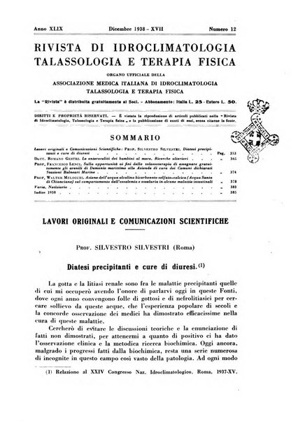 Rivista di idroclimatologia, talassologia e terapia fisica organo ufficiale dell'Associazione medica italiana di idroclimatologia talassologia e terapia fisica