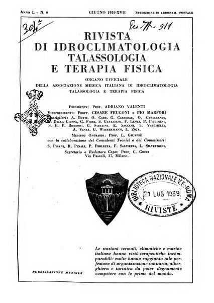 Rivista di idroclimatologia, talassologia e terapia fisica organo ufficiale dell'Associazione medica italiana di idroclimatologia talassologia e terapia fisica