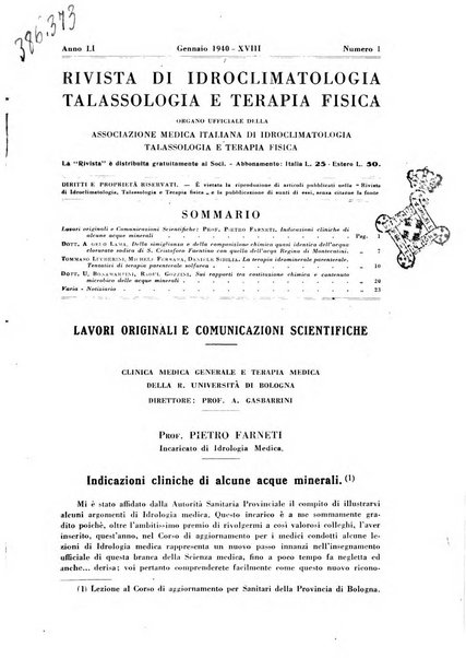 Rivista di idroclimatologia, talassologia e terapia fisica organo ufficiale dell'Associazione medica italiana di idroclimatologia talassologia e terapia fisica