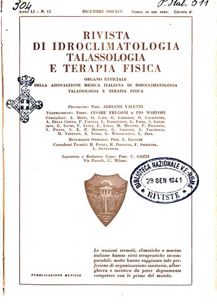 Rivista di idroclimatologia, talassologia e terapia fisica organo ufficiale dell'Associazione medica italiana di idroclimatologia talassologia e terapia fisica