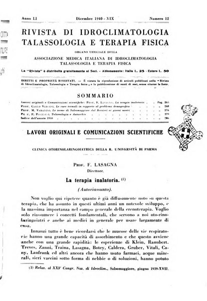 Rivista di idroclimatologia, talassologia e terapia fisica organo ufficiale dell'Associazione medica italiana di idroclimatologia talassologia e terapia fisica