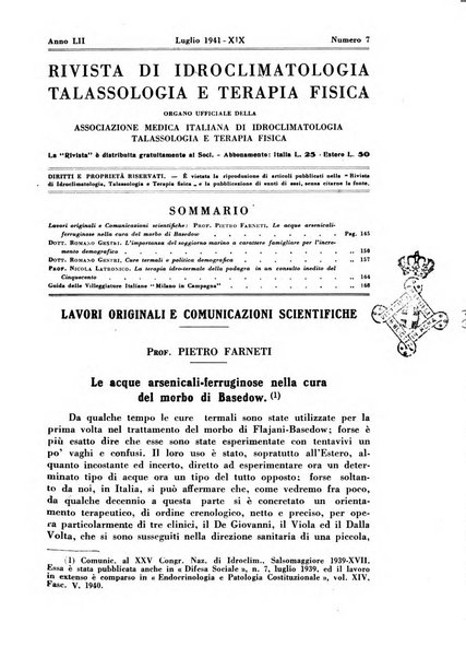 Rivista di idroclimatologia, talassologia e terapia fisica organo ufficiale dell'Associazione medica italiana di idroclimatologia talassologia e terapia fisica