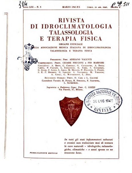 Rivista di idroclimatologia, talassologia e terapia fisica organo ufficiale dell'Associazione medica italiana di idroclimatologia talassologia e terapia fisica