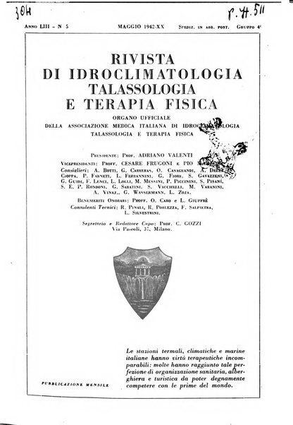 Rivista di idroclimatologia, talassologia e terapia fisica organo ufficiale dell'Associazione medica italiana di idroclimatologia talassologia e terapia fisica