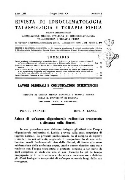 Rivista di idroclimatologia, talassologia e terapia fisica organo ufficiale dell'Associazione medica italiana di idroclimatologia talassologia e terapia fisica