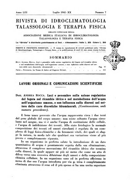 Rivista di idroclimatologia, talassologia e terapia fisica organo ufficiale dell'Associazione medica italiana di idroclimatologia talassologia e terapia fisica