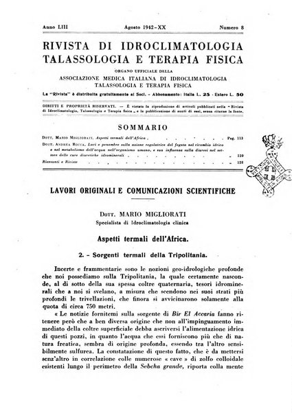 Rivista di idroclimatologia, talassologia e terapia fisica organo ufficiale dell'Associazione medica italiana di idroclimatologia talassologia e terapia fisica