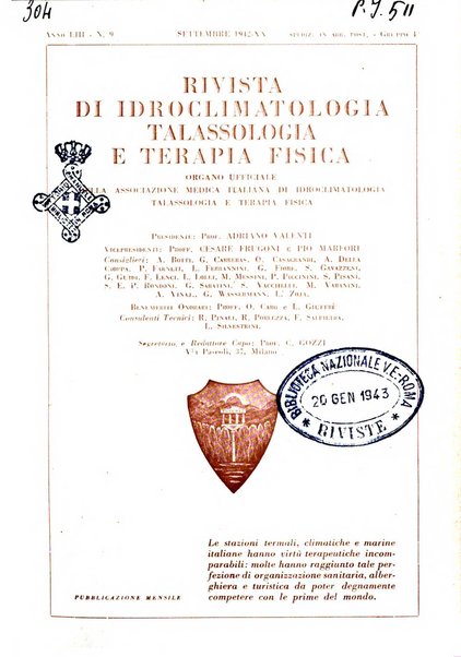 Rivista di idroclimatologia, talassologia e terapia fisica organo ufficiale dell'Associazione medica italiana di idroclimatologia talassologia e terapia fisica