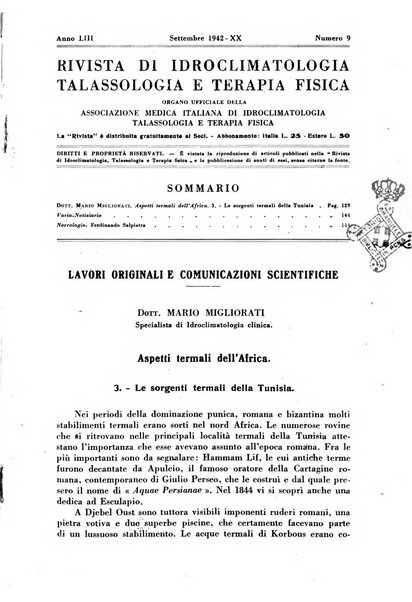 Rivista di idroclimatologia, talassologia e terapia fisica organo ufficiale dell'Associazione medica italiana di idroclimatologia talassologia e terapia fisica