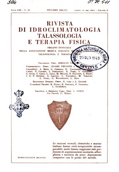 Rivista di idroclimatologia, talassologia e terapia fisica organo ufficiale dell'Associazione medica italiana di idroclimatologia talassologia e terapia fisica