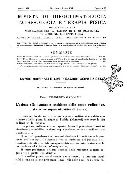 Rivista di idroclimatologia, talassologia e terapia fisica organo ufficiale dell'Associazione medica italiana di idroclimatologia talassologia e terapia fisica