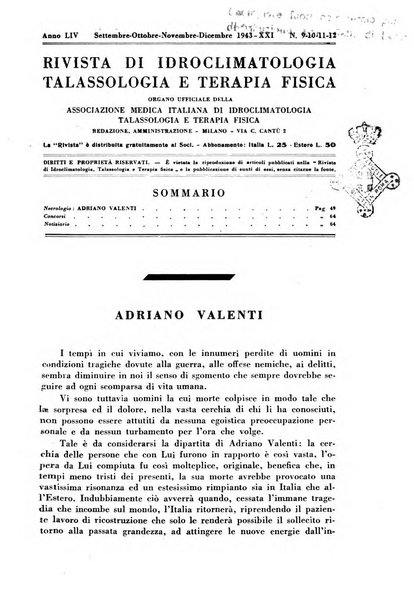 Rivista di idroclimatologia, talassologia e terapia fisica organo ufficiale dell'Associazione medica italiana di idroclimatologia talassologia e terapia fisica