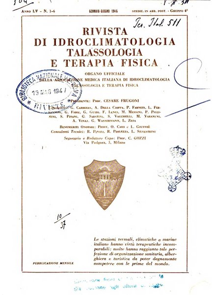 Rivista di idroclimatologia, talassologia e terapia fisica organo ufficiale dell'Associazione medica italiana di idroclimatologia talassologia e terapia fisica