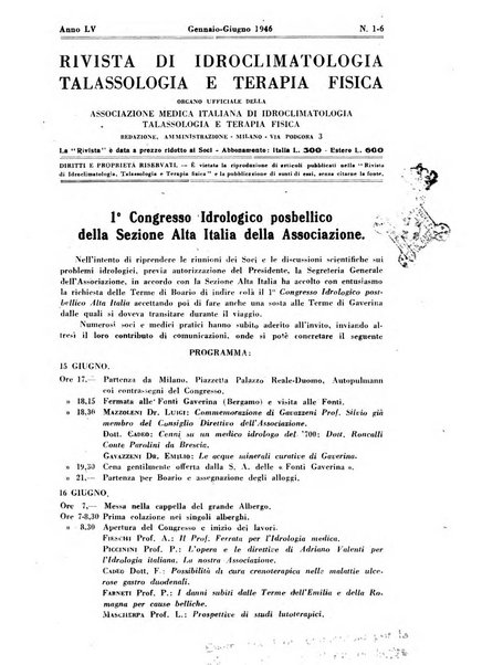 Rivista di idroclimatologia, talassologia e terapia fisica organo ufficiale dell'Associazione medica italiana di idroclimatologia talassologia e terapia fisica