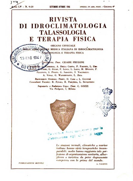 Rivista di idroclimatologia, talassologia e terapia fisica organo ufficiale dell'Associazione medica italiana di idroclimatologia talassologia e terapia fisica