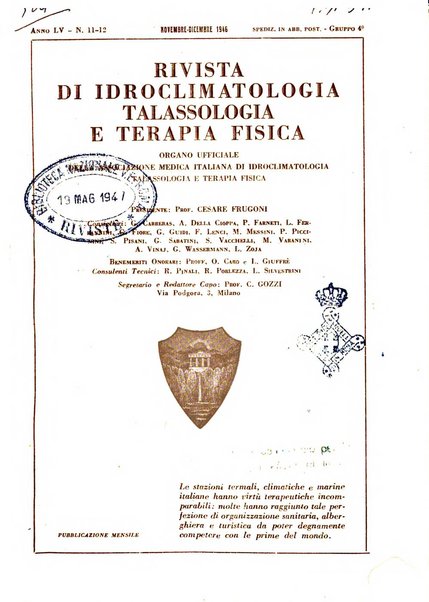 Rivista di idroclimatologia, talassologia e terapia fisica organo ufficiale dell'Associazione medica italiana di idroclimatologia talassologia e terapia fisica