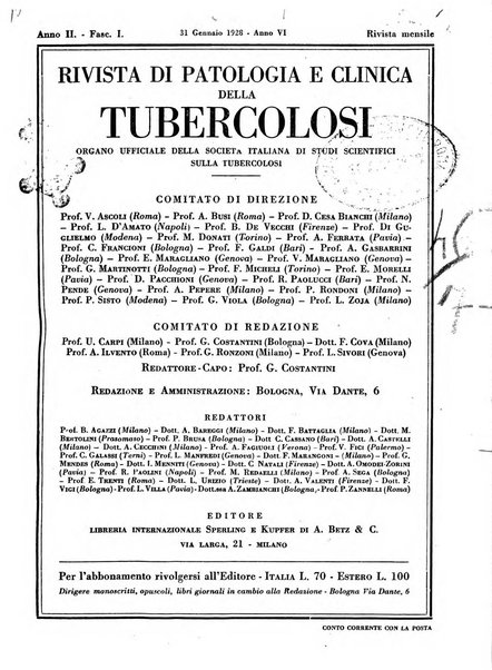 Rivista di patologia e clinica della tubercolosi organo ufficiale della Società italiana fascista di studi scientifici sulla tubercolosi