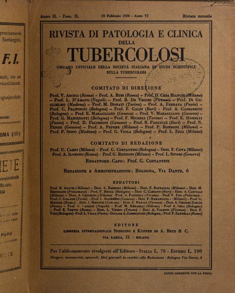 Rivista di patologia e clinica della tubercolosi organo ufficiale della Società italiana fascista di studi scientifici sulla tubercolosi