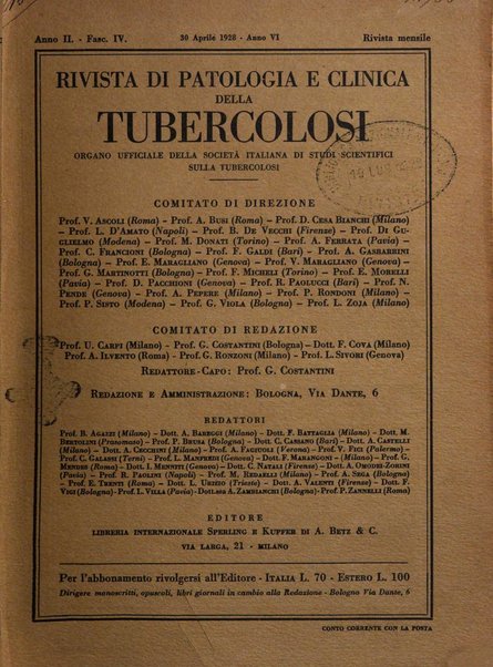 Rivista di patologia e clinica della tubercolosi organo ufficiale della Società italiana fascista di studi scientifici sulla tubercolosi