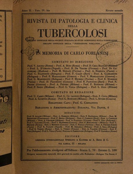 Rivista di patologia e clinica della tubercolosi organo ufficiale della Società italiana fascista di studi scientifici sulla tubercolosi