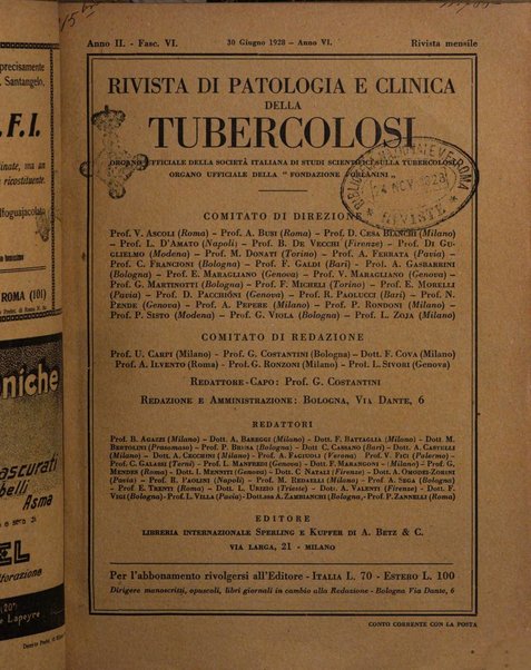 Rivista di patologia e clinica della tubercolosi organo ufficiale della Società italiana fascista di studi scientifici sulla tubercolosi