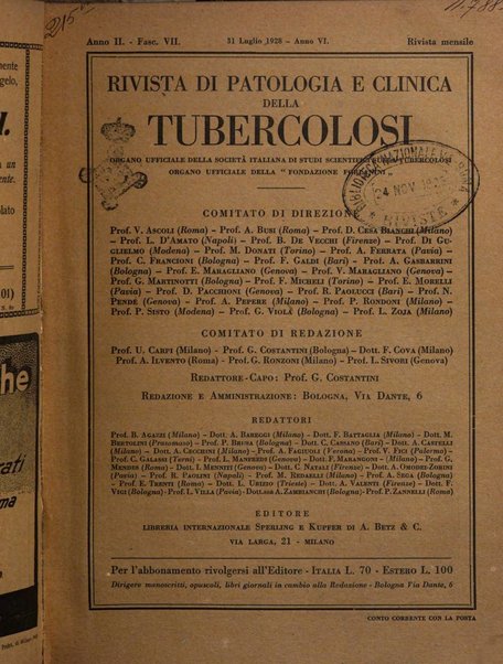 Rivista di patologia e clinica della tubercolosi organo ufficiale della Società italiana fascista di studi scientifici sulla tubercolosi